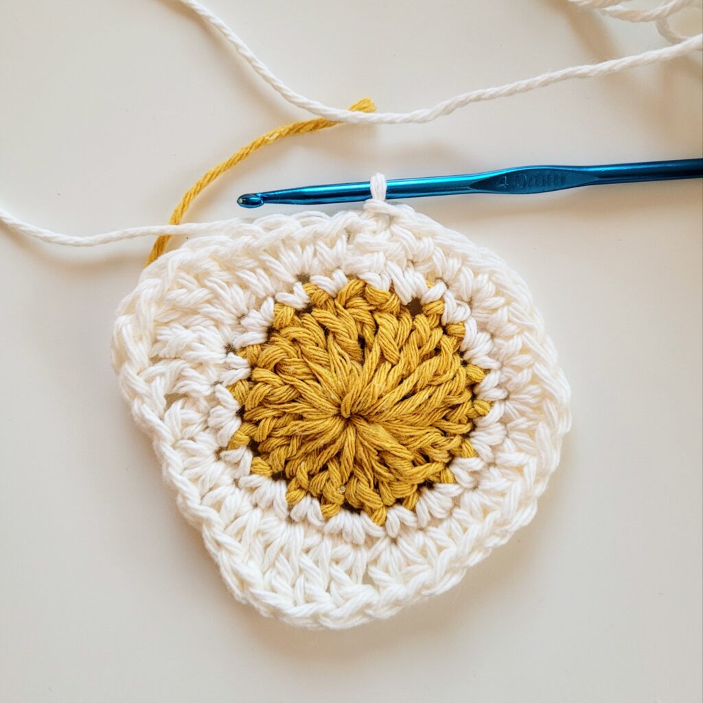 fried egg crochet coaster