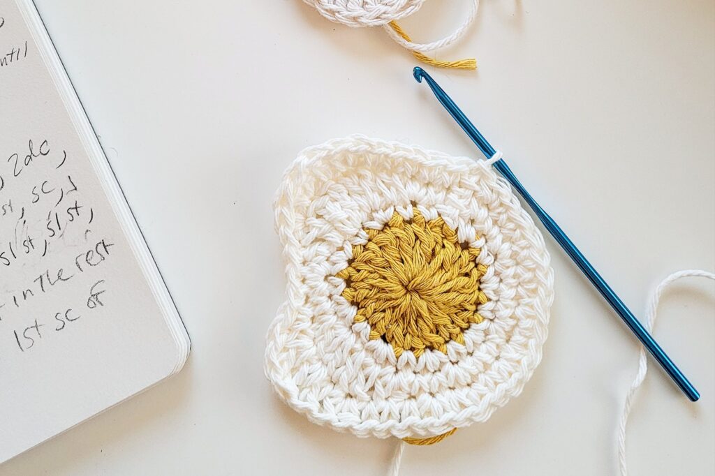 fried egg crochet coaster