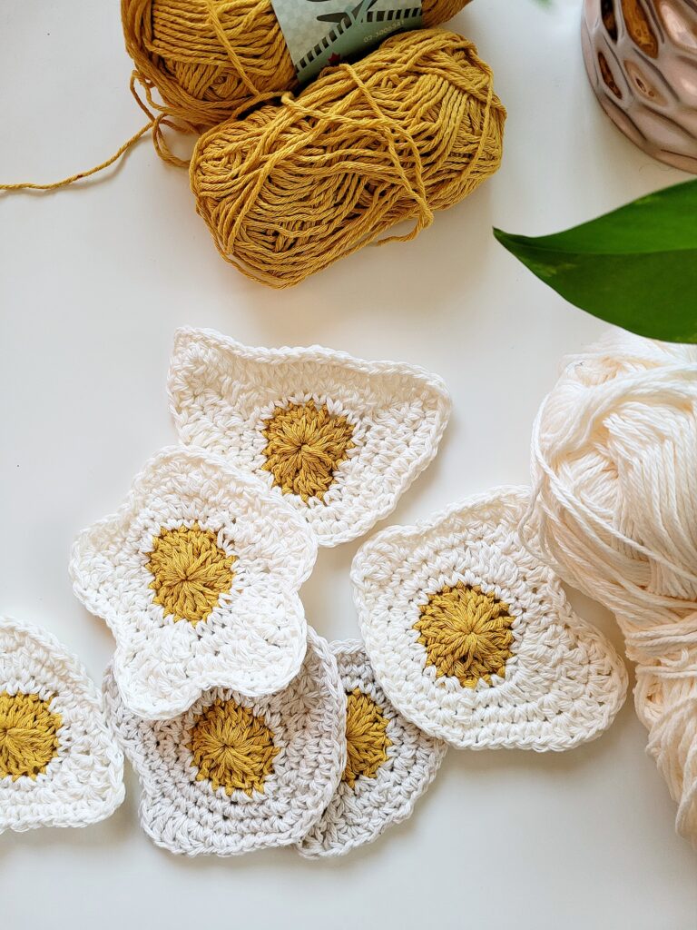 crochet fried egg coasters