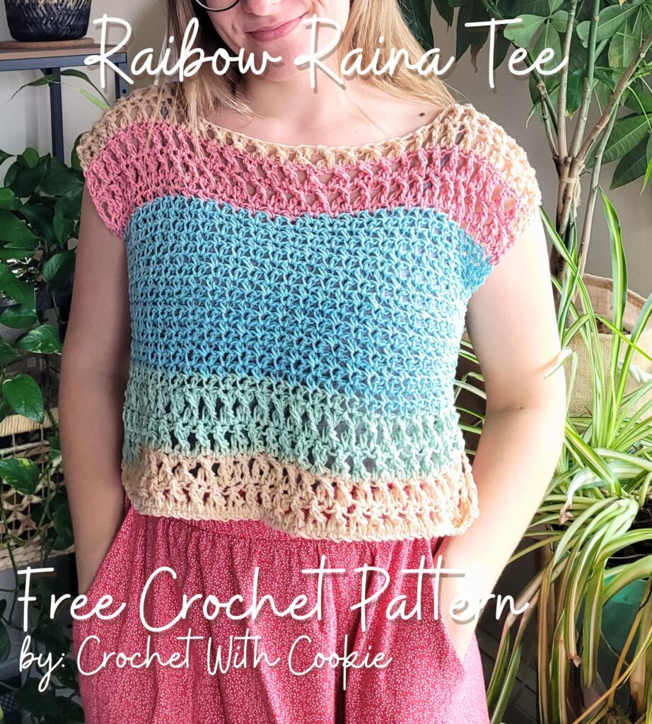 free crochet top pattern, rainbow raina tee